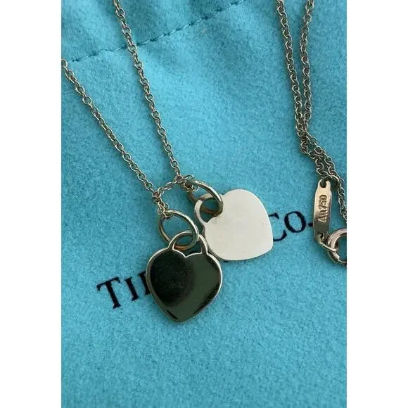 Return Tiffany & Co. 18k Gold MINI Double Heart Tag Pendant Necklace 18” READ - Picture 7 of 12